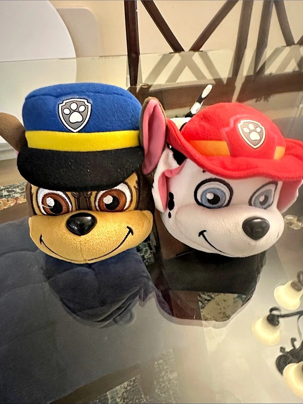 Paw Patrol Chase and Marshall Plush Character Slippers Blue & Red